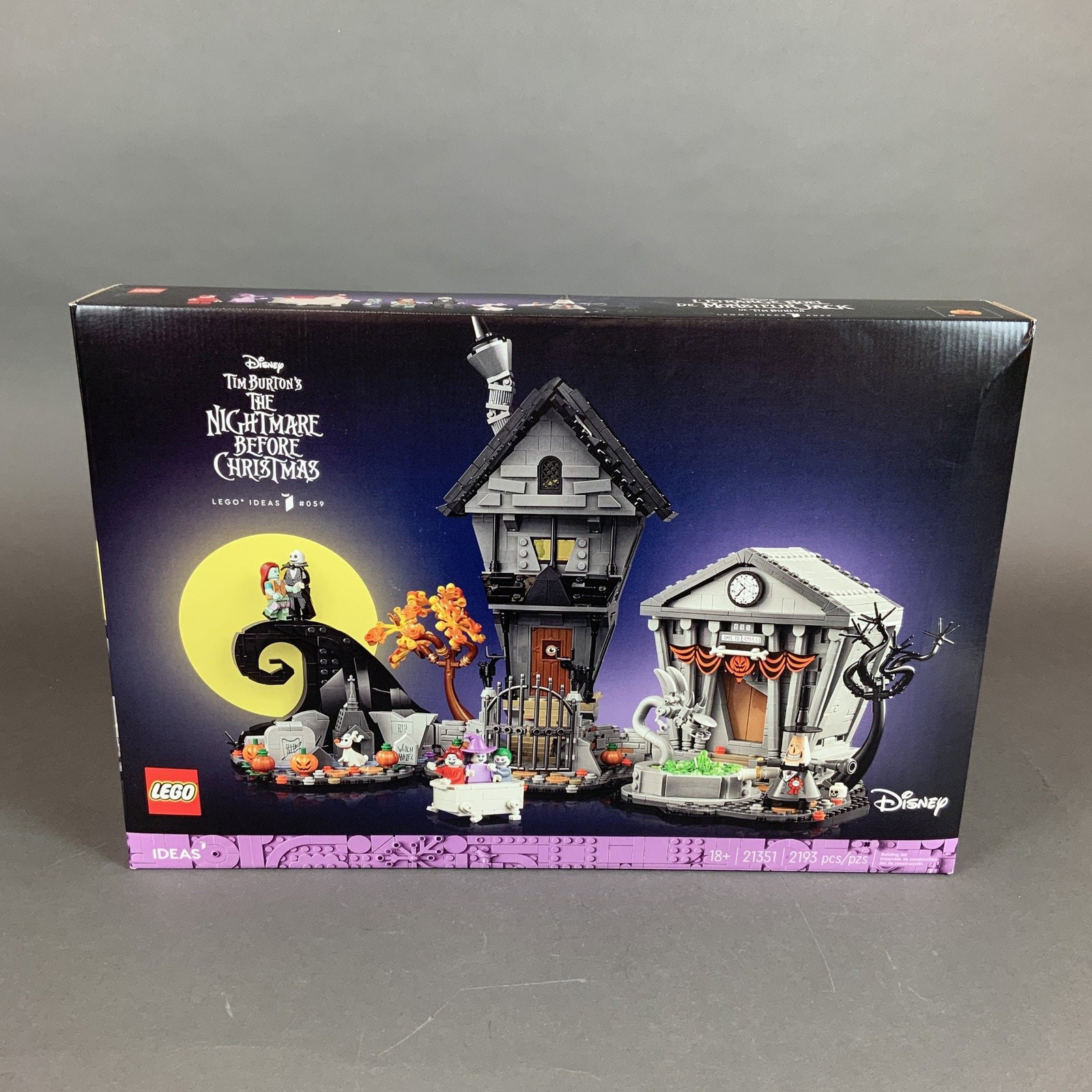 LEGO Ideas Disney Tim Burton's The Nightmare Before Christmas Building Set: This LEGO Ideas building set, based on Tim Burton's film The Nightmare Before Christmas, is designated as set number 21351. Manufactured by LEGO, the set consists of 2,193 plastic components and is ma