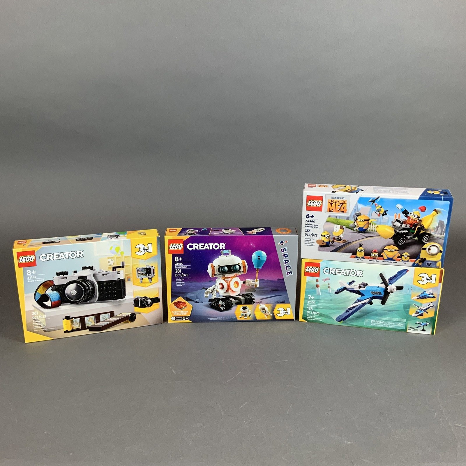 4 LEGO Building Sets: Models 31160, 31147, 31164, and 75580: A group of 4 LEGO construction building sets manufactured by The LEGO Group. This collection features a variety of models from the Creator 3-in-1 and Despicable Me 4 product lines. Each set is constru