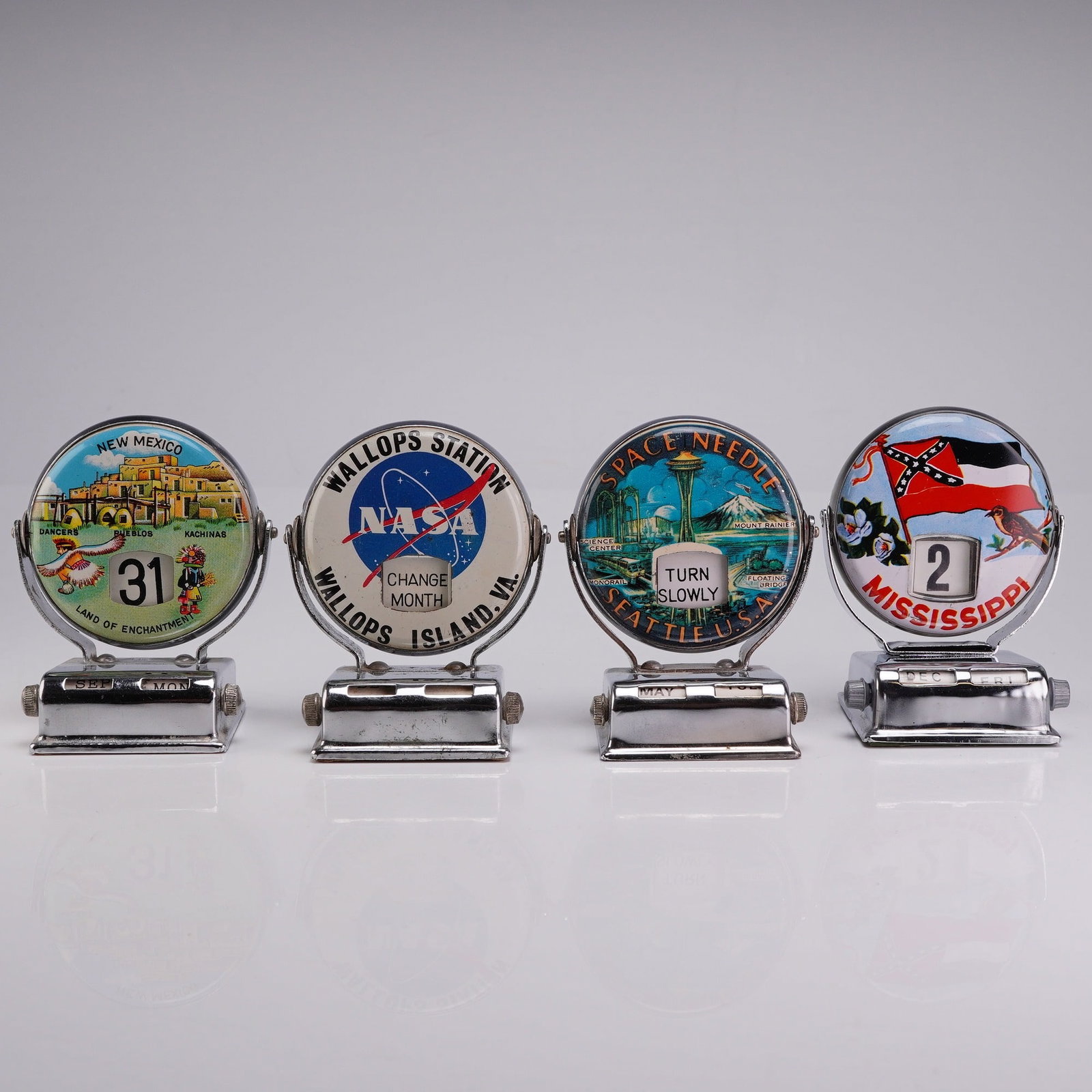 Collection of 4 Roll Top Perpetual Desk Calendars Featuring NASA and Travel Souvenirs (1 of 4)