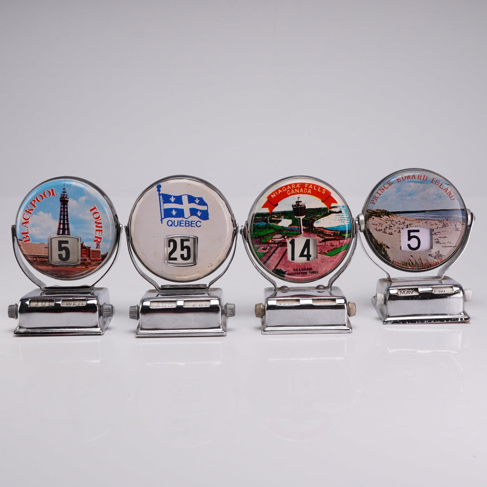 Four Vintage Chrome Perpetual Roll Top Souvenir Desk Calendars (1 of 4)