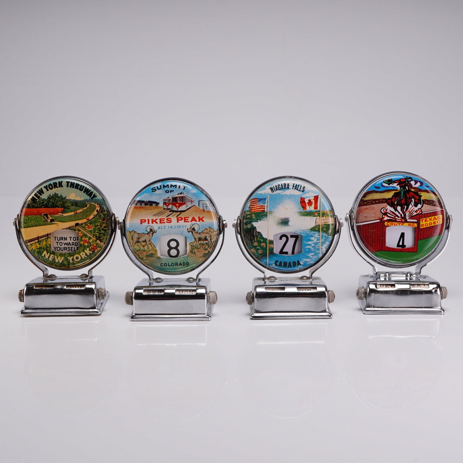 Set of 4 Vintage Japanese Chrome Perpetual Flip Roll Top Souvenir Desk Calendars (1 of 4)