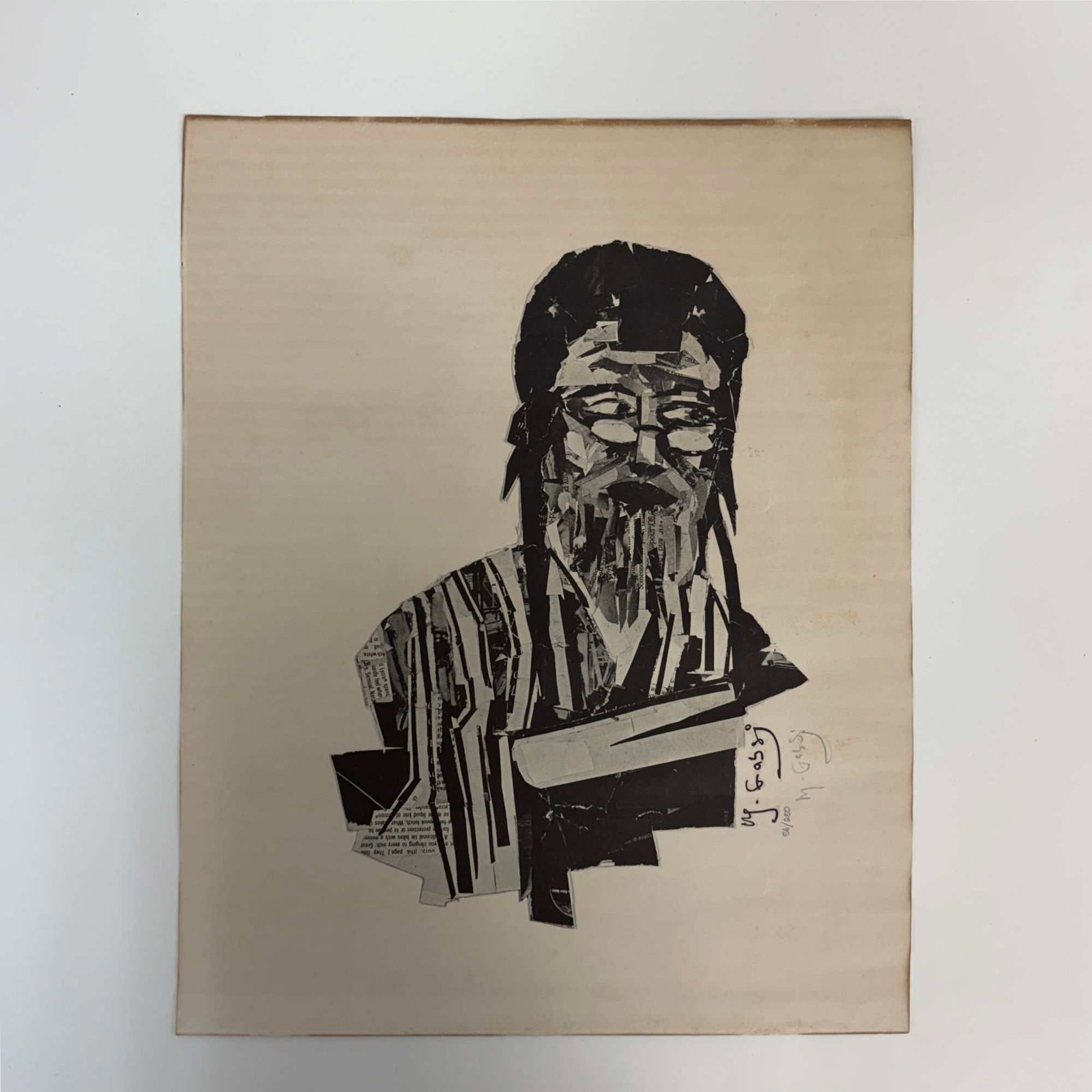 M. Gabsi, Limited Edition Print of Paper Collage, Bearded Man, Numbered 86/250 (1 of 4)