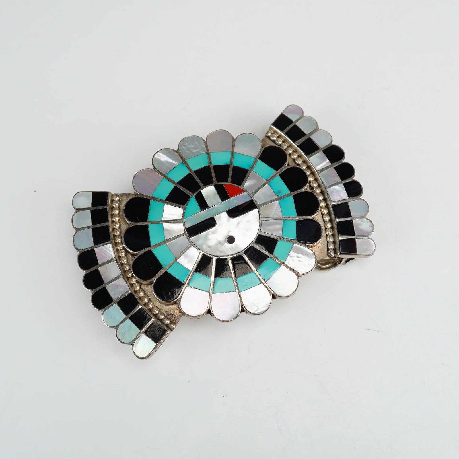 J.D. Massie Zuni Sterling Silver Multi-Stone Inlay Sunface Belt Buckle (1 of 3)