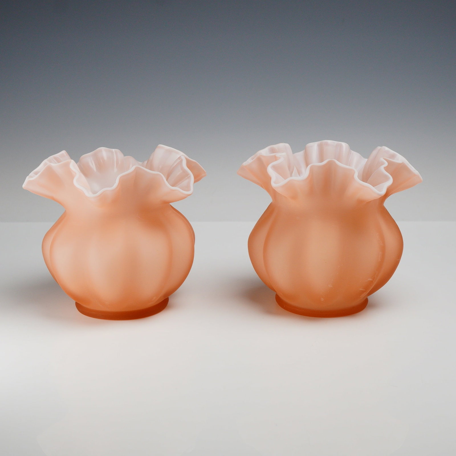 A Pair of Pink Cased Glass Overlay Bowls with Ruffled Edges (1 of 3)