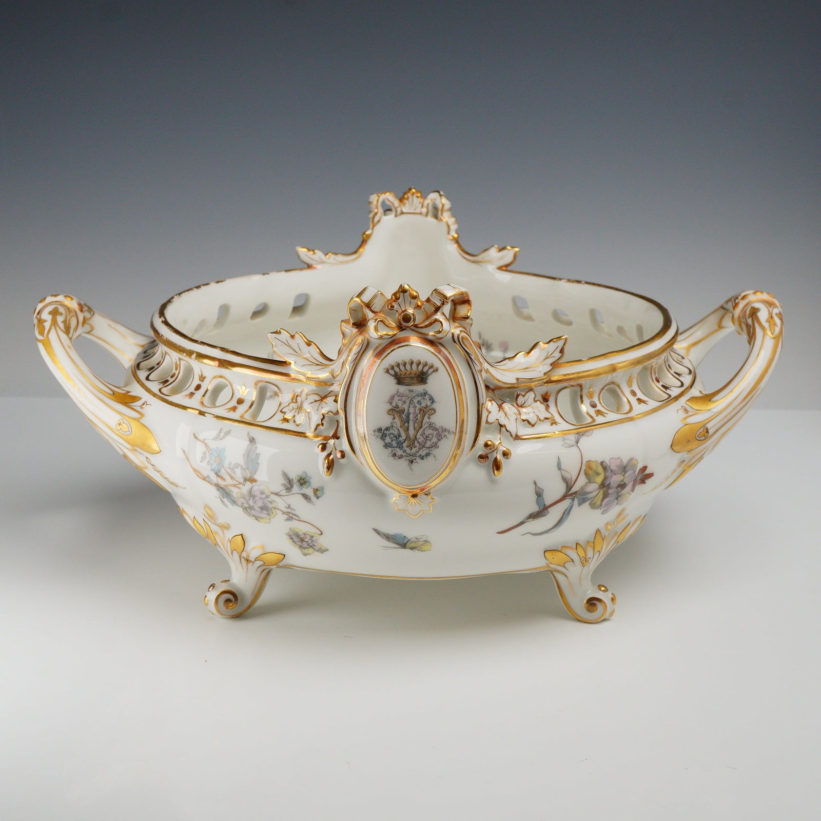 Continental Porcelain Gilt and Floral Centerpiece Bowl (1 of 4)