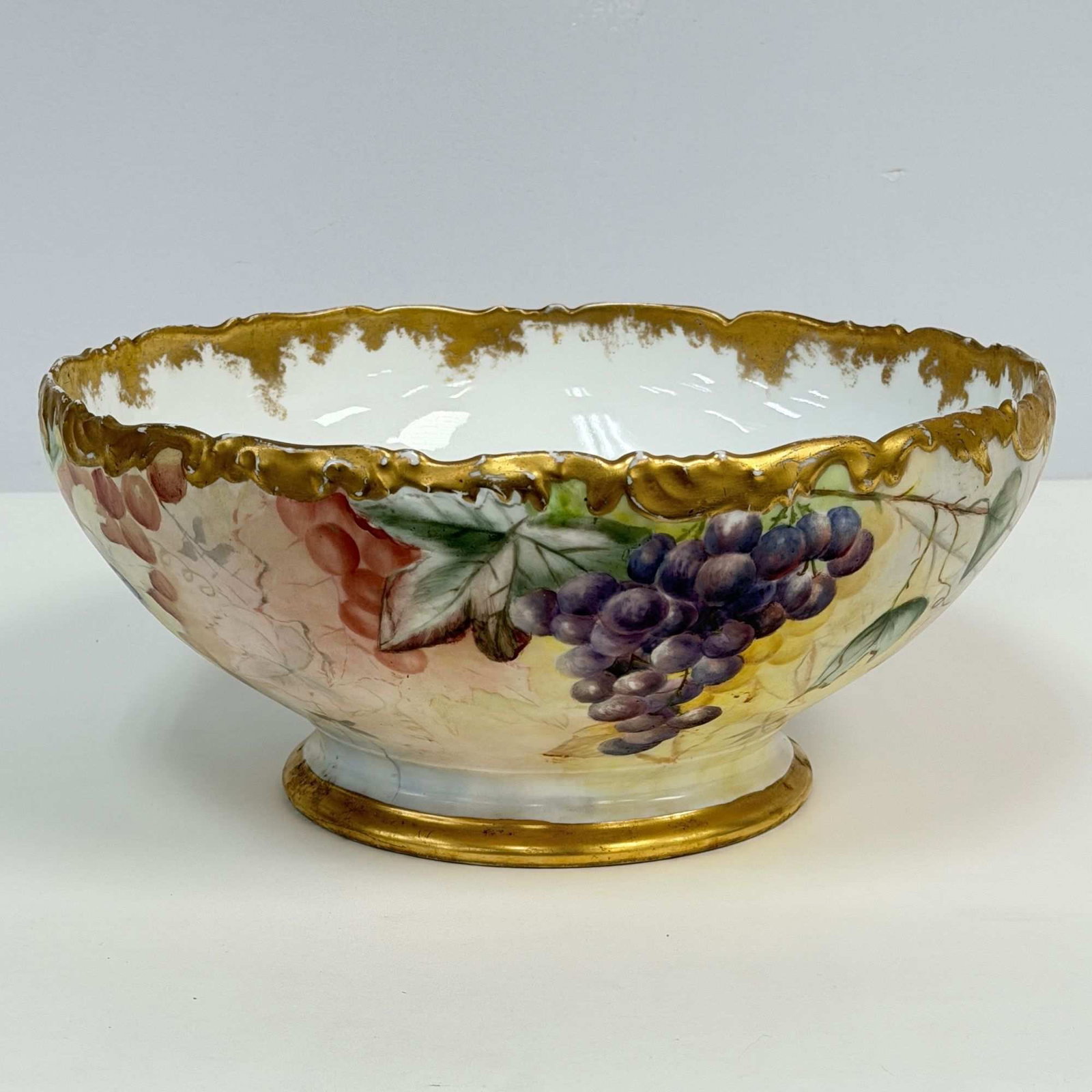 Tressemanes and Vogt Limoges France Hand-Painted Porcelain Gilt Grape Punch Bowl (1 of 4)