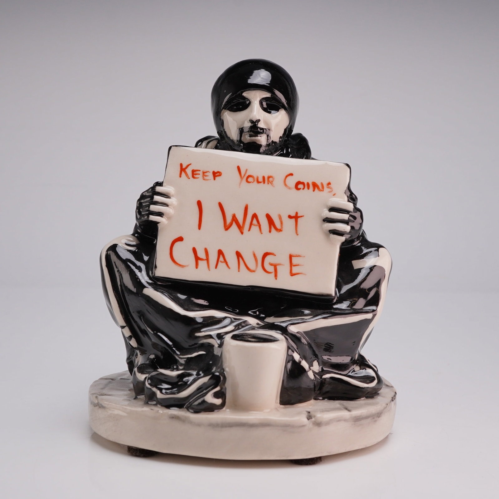 Kevin Francis Ceramics Street Art Collection Banksy Figurine, I Want Change: A glazed ceramic figurine from the Street Art Collection produced by Kevin Francis Ceramics. Sculpted by Andy Moss, the piece is inspired by the work of the street artist Banksy and is titled I Want C