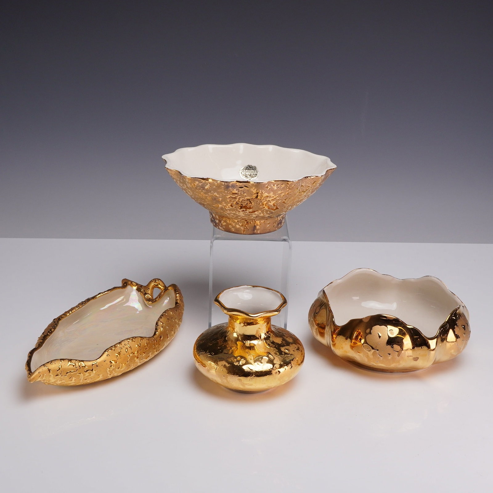4pc Kingwood Ceramics and Sequoia Hand Decorated 22kt Gold Bowls, Dish & Vase (1 of 5)