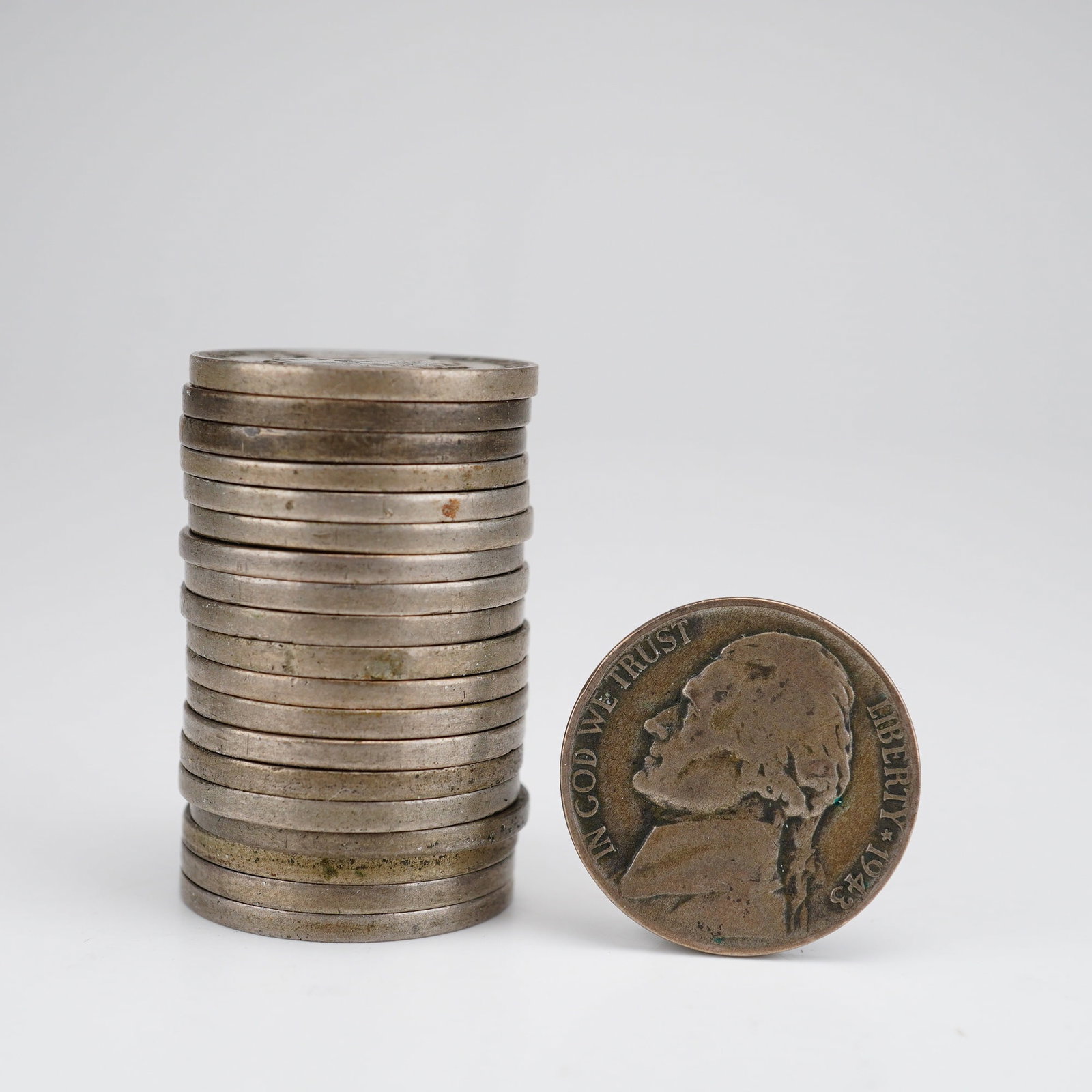 20 1943 US Jefferson War Nickels, Circulated (1 of 3)