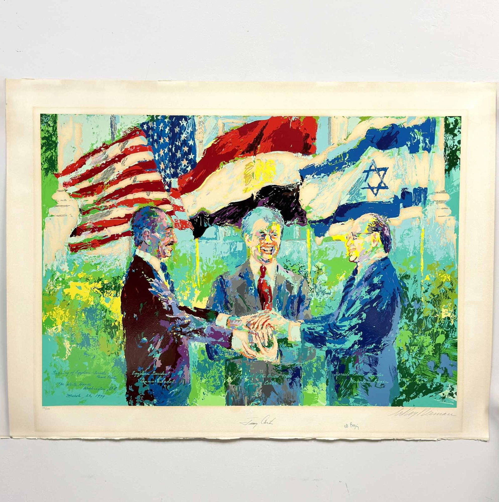 LeRoy Neiman, Signing of the Egyptian-Israeli Peace Treaty, Limited Edition Serigraph Signed by: This serigraph on paper by LeRoy Neiman (American, 1921-2012) commemorates the signing of the Egyptian-Israeli Peace Treaty at the White House on March 26, 1979. The composition features President Jim