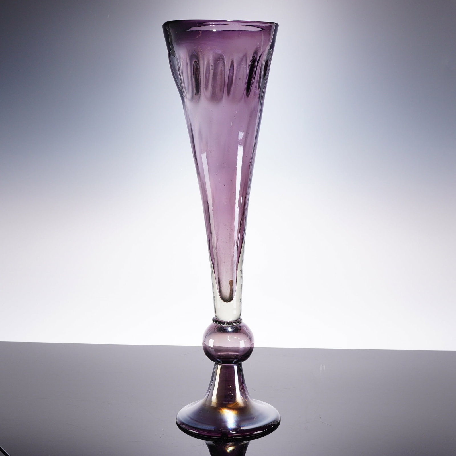 Amethyst Art Glass Trumpet Floor Vase with Iridescent Base (1 of 3)
