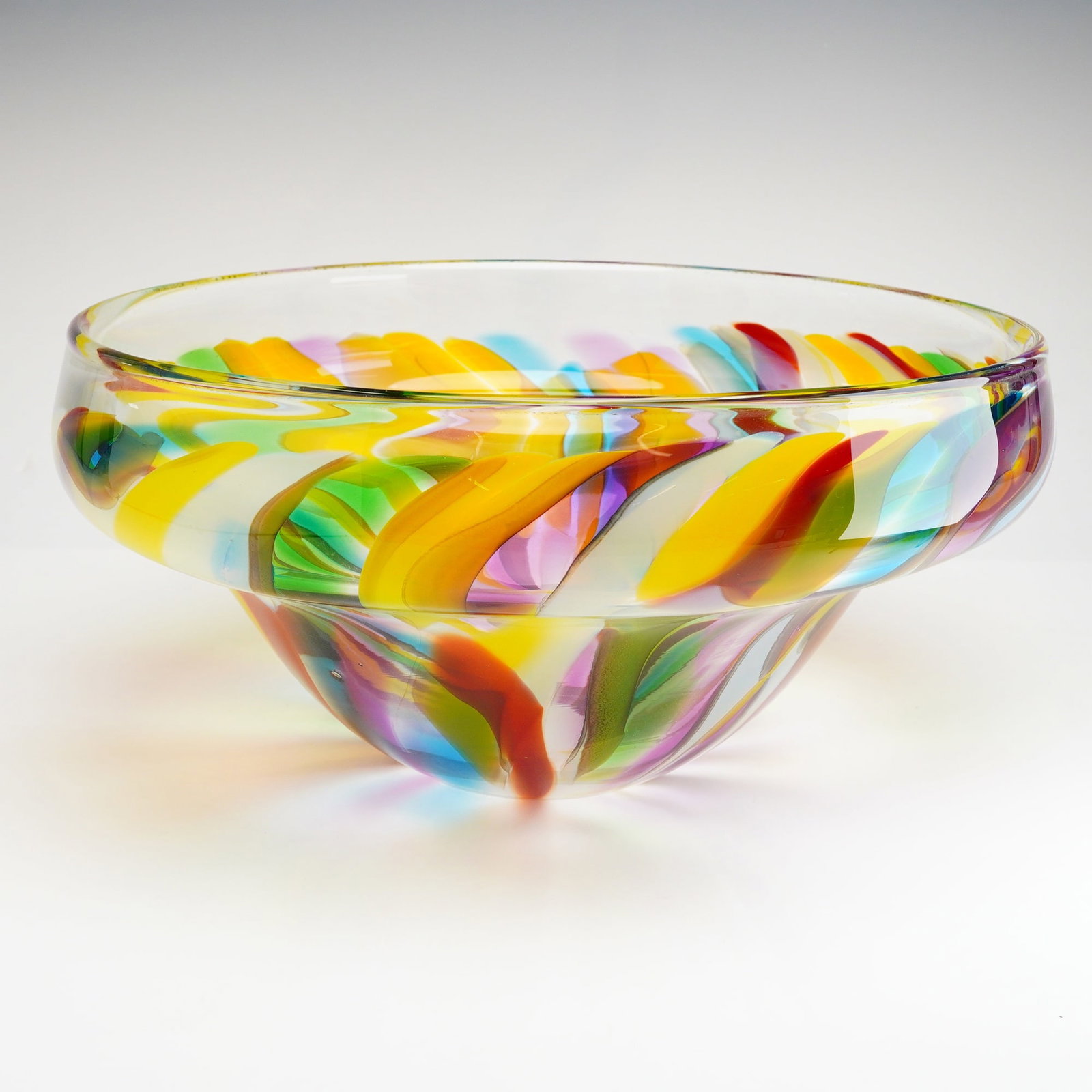 Art Glass Centerpiece Bowl with Multi-Colored Decoration, Signed (1 of 4)