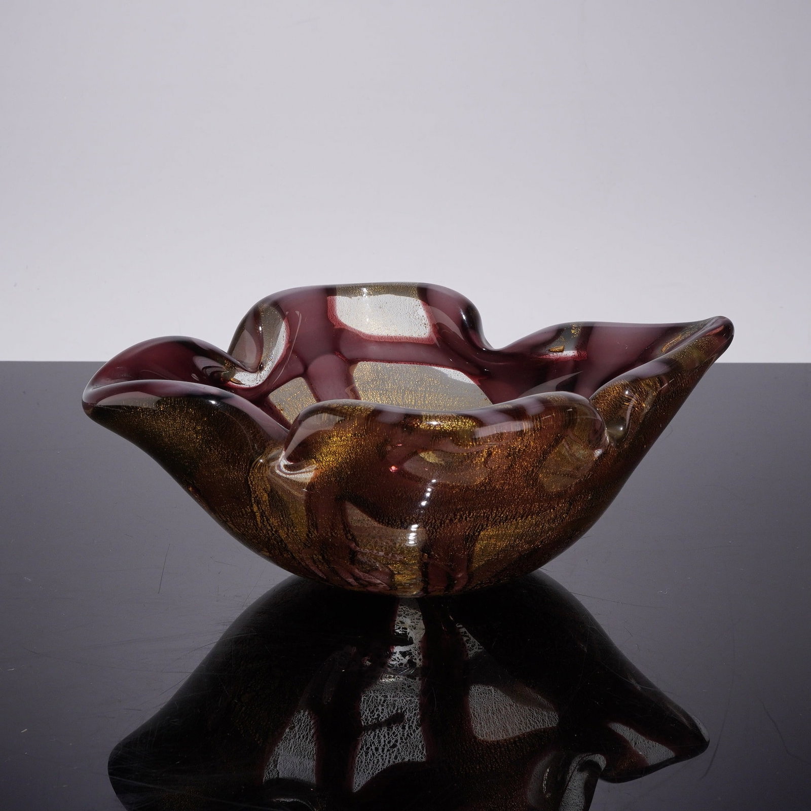 Murano Style Purple Art Glass Bowl with Gold Leaf Inclusions (1 of 3)