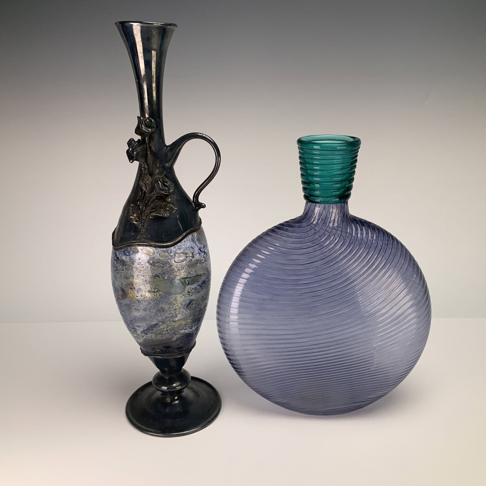 2pc Studio Paran Spiral Optic Vase & Sterling Silver Mounted Ewer (1 of 5)