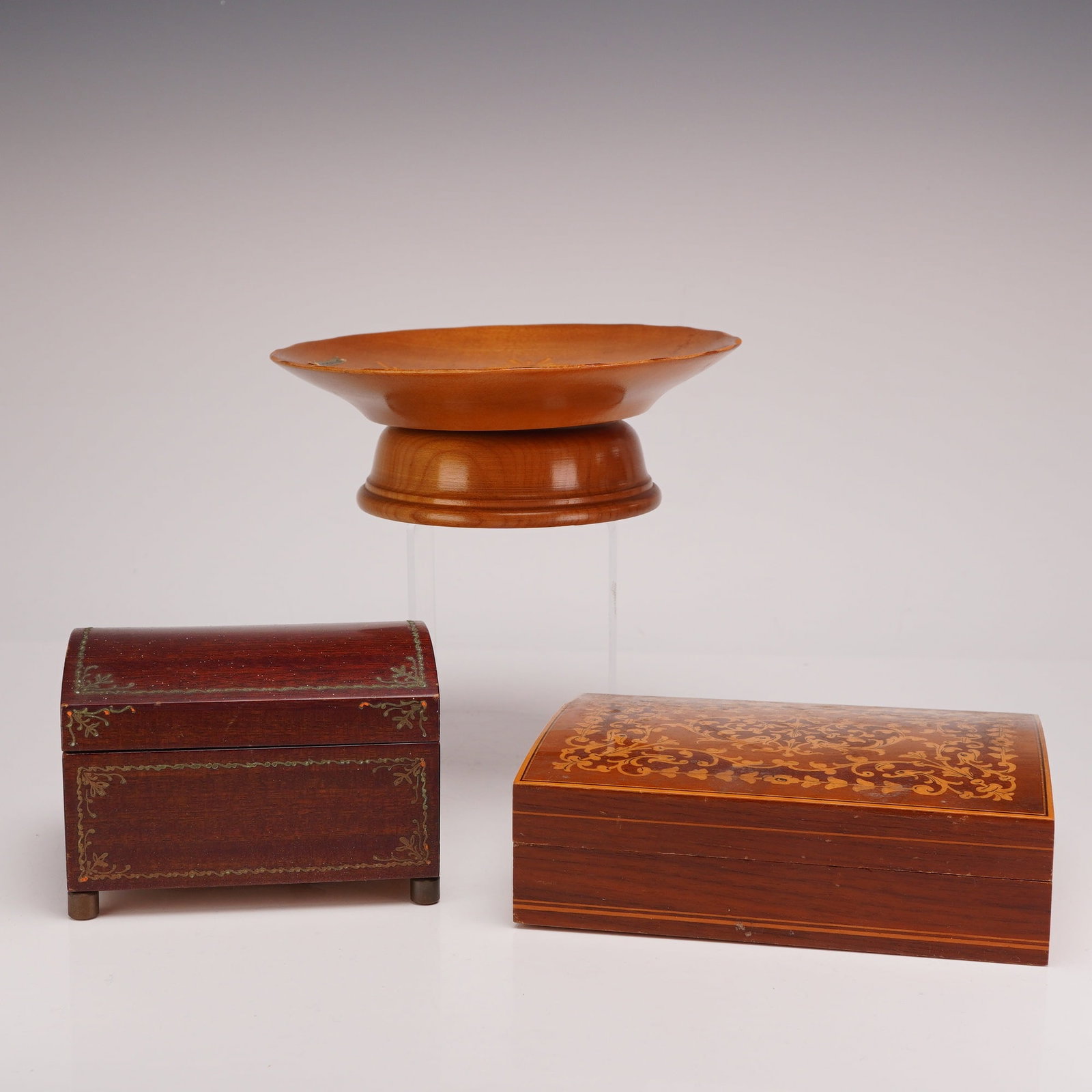 3pc Wooden Boxes Including Austrian and Swiss Music Boxes & Italian Trinket Box (1 of 4)