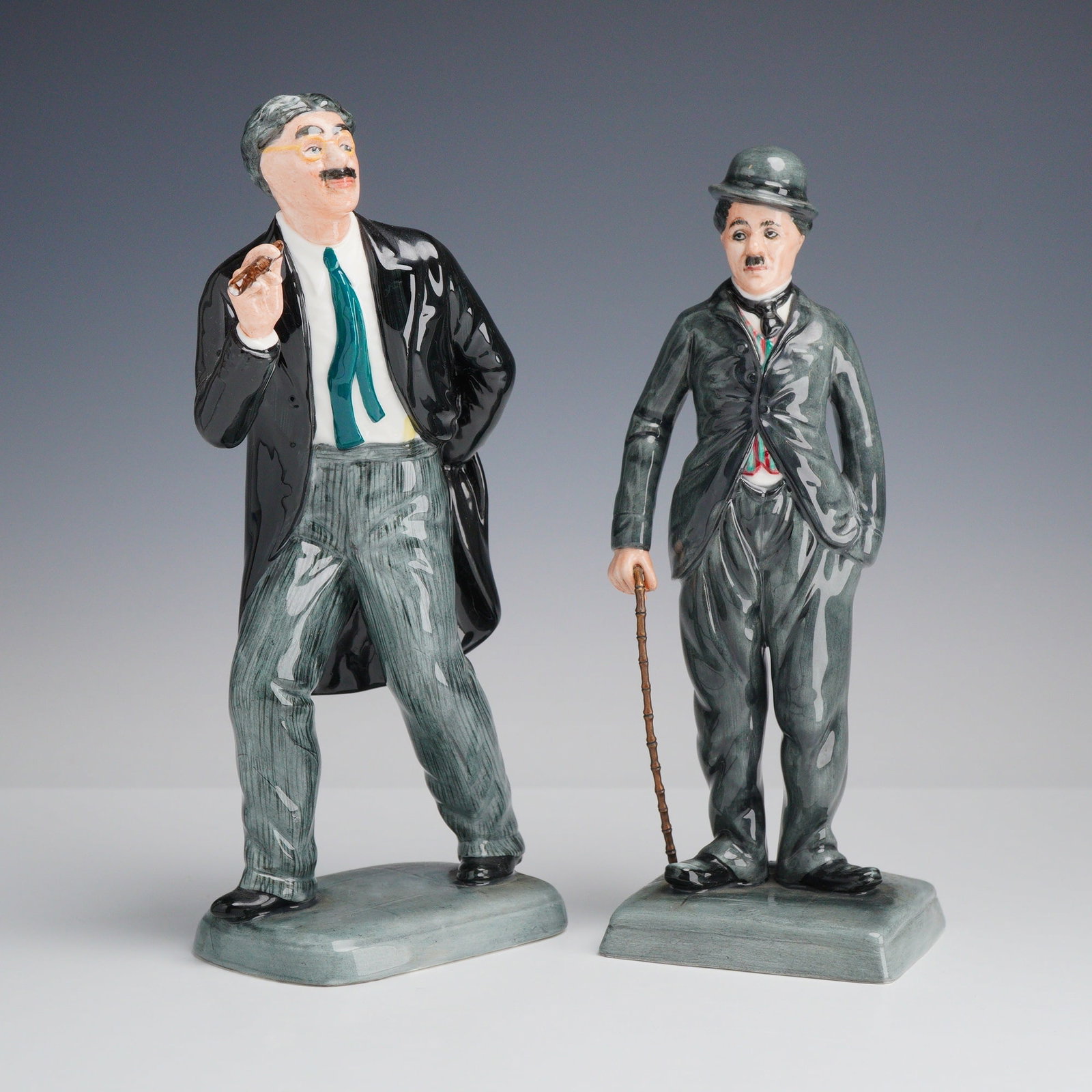 2pc Royal Doulton Limited Edition Porcelain Figurines of Groucho Marx & Charlie Chaplin (1 of 3)