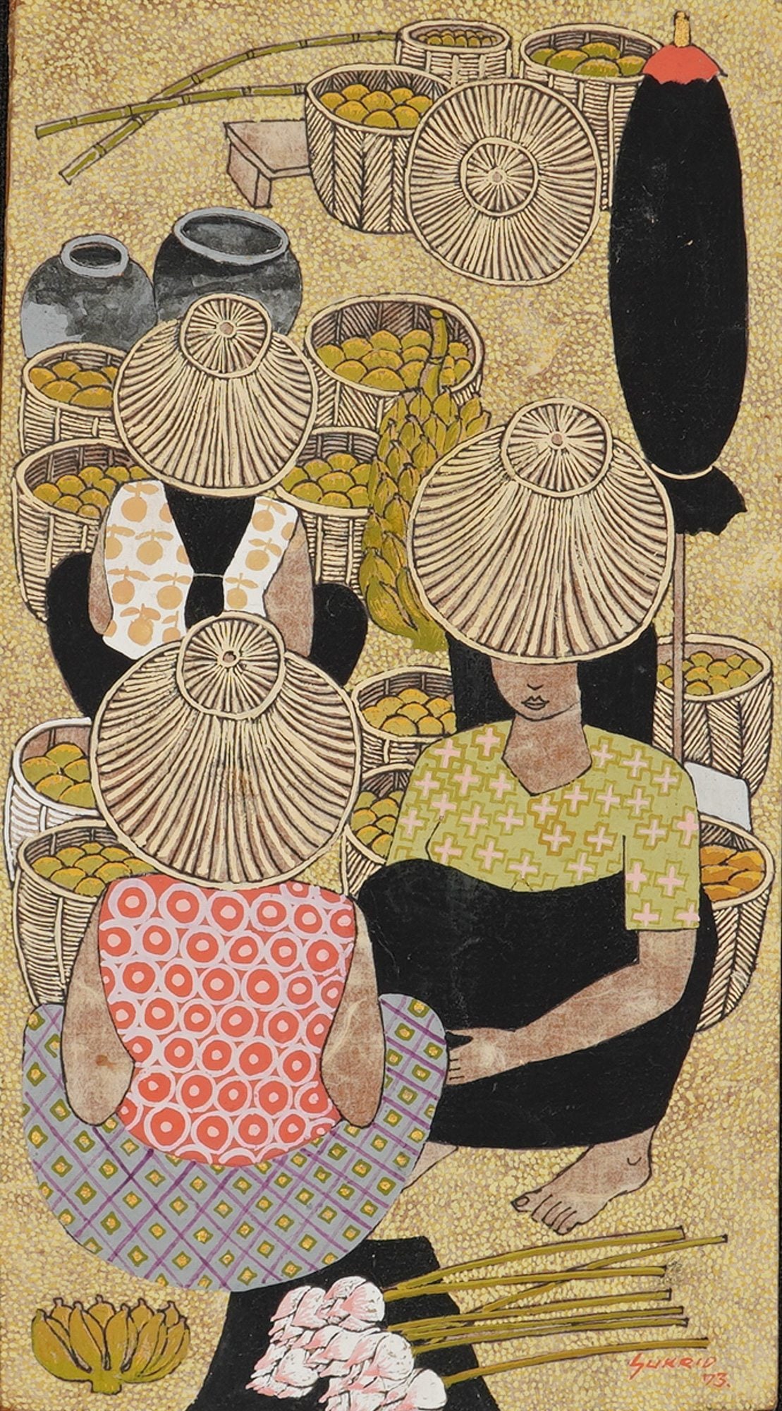 Southeast Asian School, 20th Century 'Market Scene' (Signed) (1 of 5)