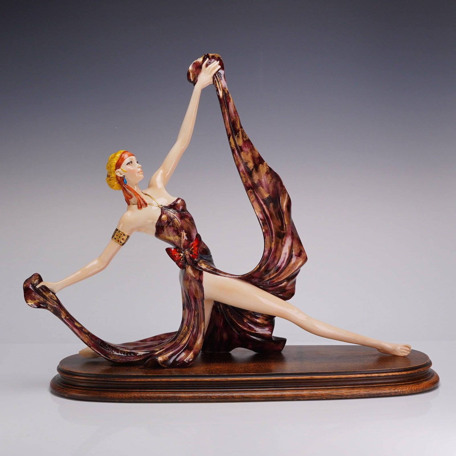 A. Santini Art Deco Style Porcelain Limited Edition Signed Sculpture, Dancer (1 of 5)