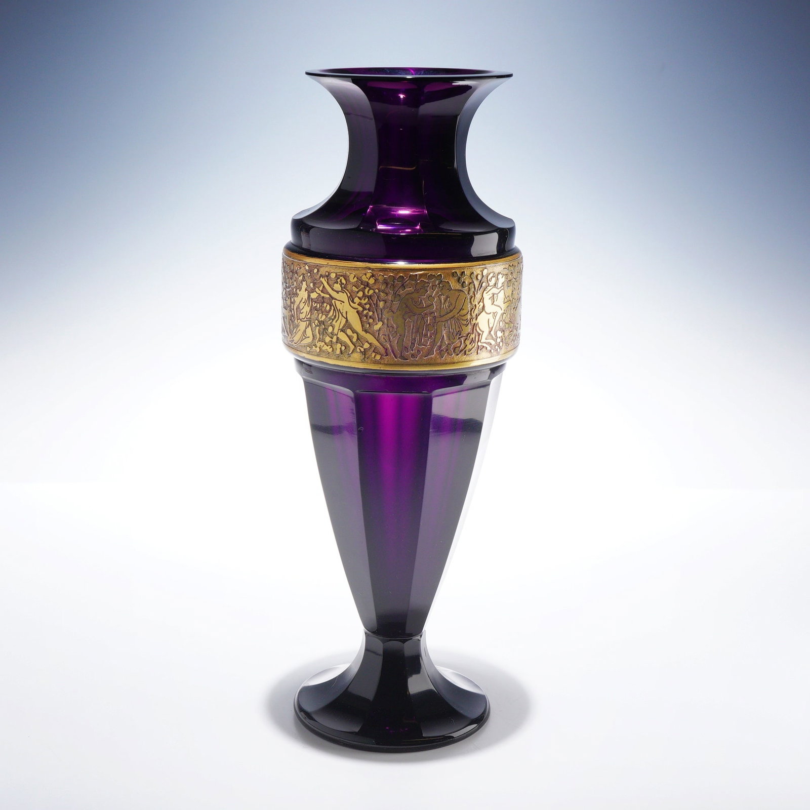 Art Deco Amethyst Faceted Glass Vase with Gilded Mythological Oroplastic Frieze (1 of 4)