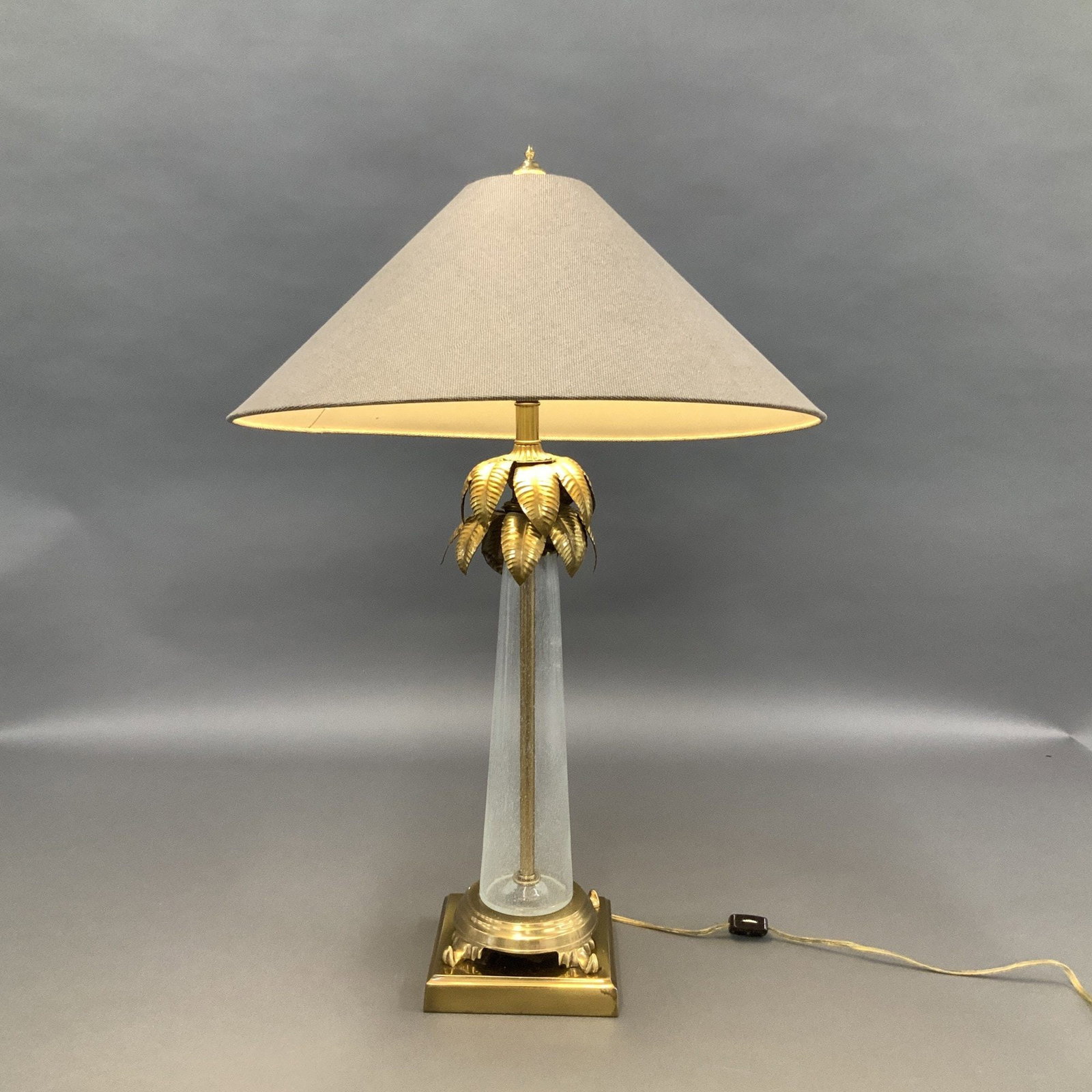 Frederick Cooper Hand-Blown Glass and Brass Palm Leaf Motif Table Lamp with Shade (1 of 5)