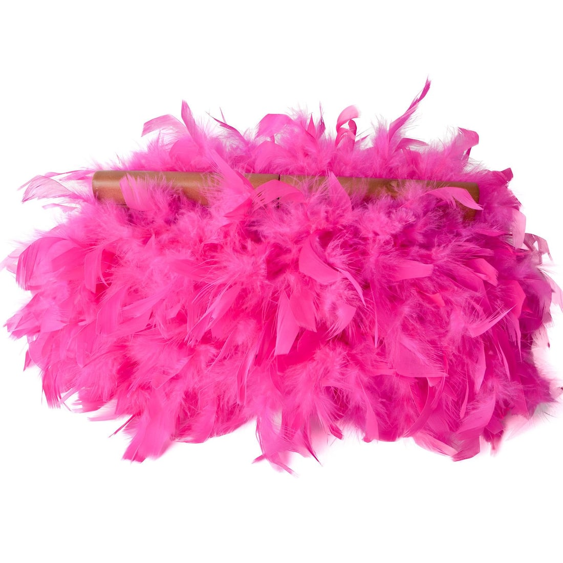 Irene Marie Angel Bag, Caro Medio Fashion Clutch: One-of-a-kind, unique creation, a couture crocheted fashion clutch with fuchsia Chandelle feathers. Lined with white and brown striped cotton with a wood handle. The Angel of Femininity " Fuchsia Ange