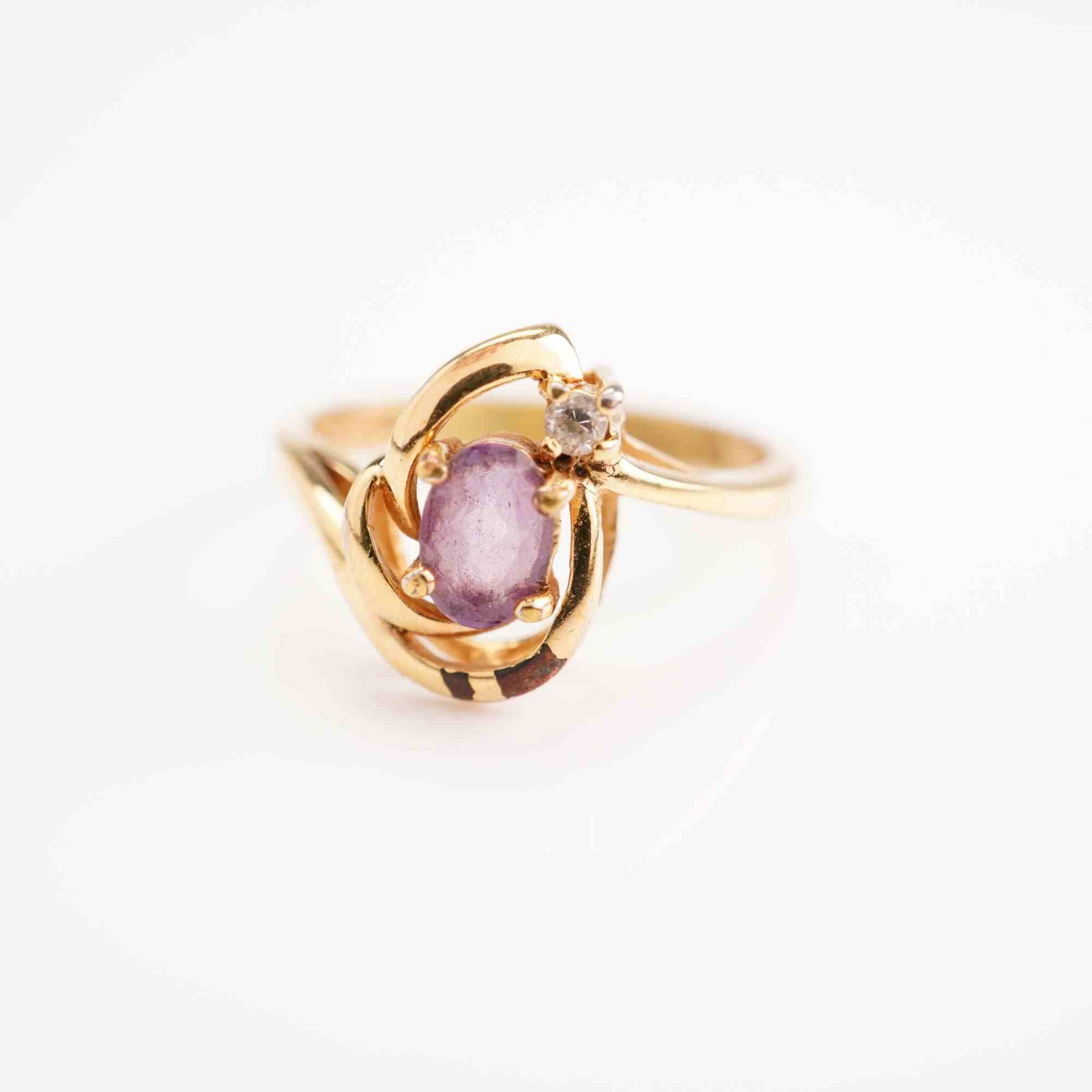 Gold Plated Fashion Ring with Oval Purple Stone (1 of 4)