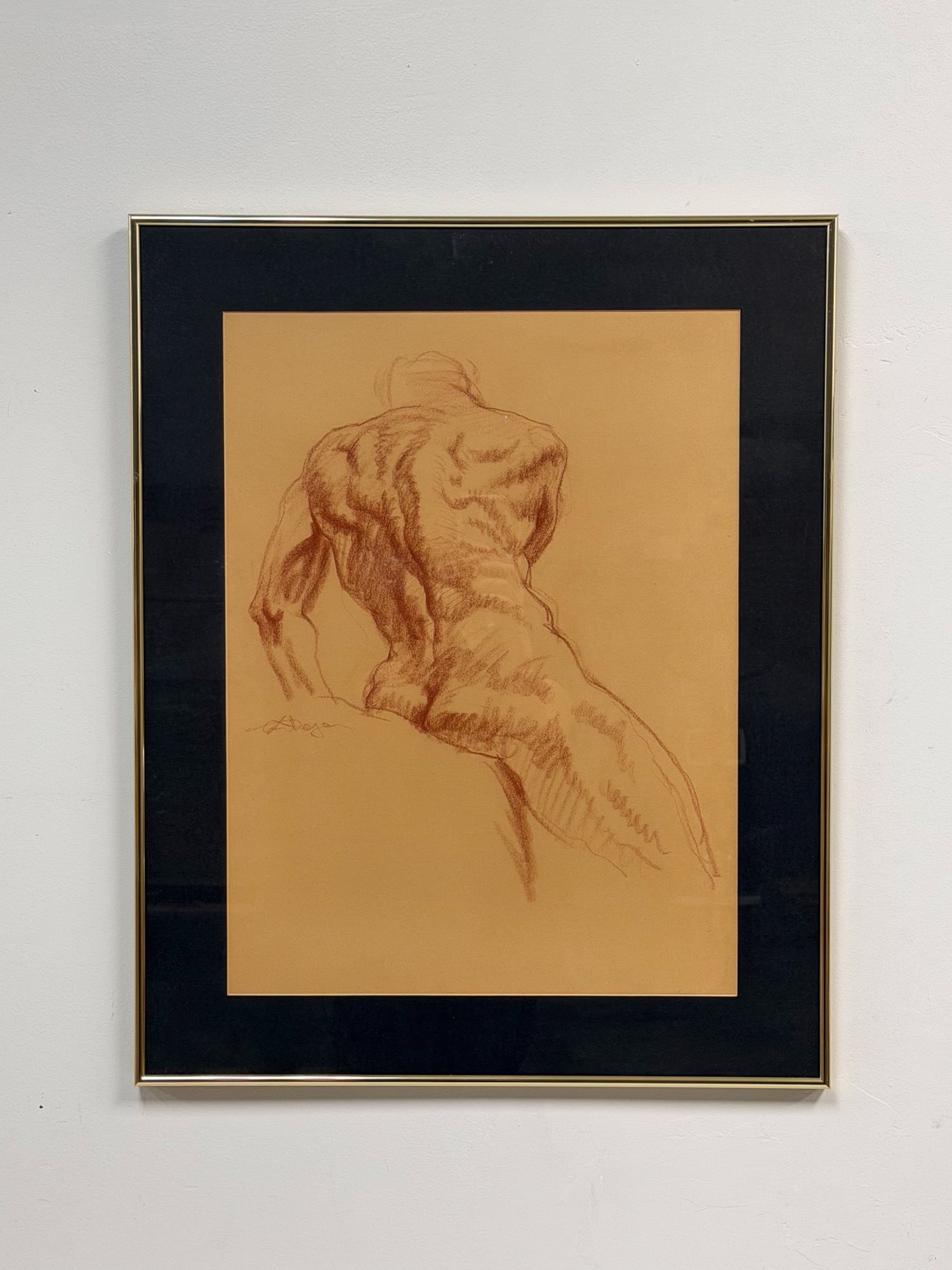 Gustav Rehberger (Austrian/American, 1910-1995), Sanguine wax crayon on paper, Seated Nude Male (1 of 8)