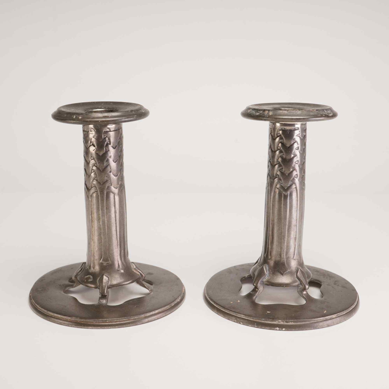 Pair of Liberty and Co.by Archibald Knox Tudric Pewter Candlestick Holders (1 of 5)