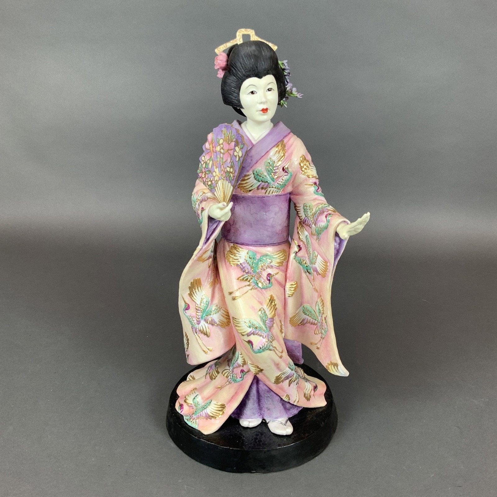 Connoisseur Collection Fine Bone China Geisha Figurine Flower Song by R. Sefton: This fine bone china figurine, titled Flower Song, is a limited edition piece from the Connoisseur Collection produced by the Connoisseur of Malvern studio in England. The figurine depicts a Japanese 
