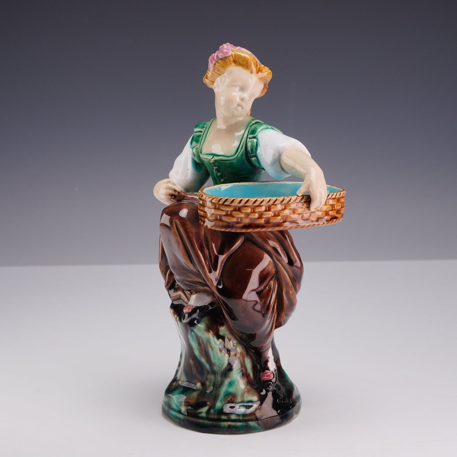 Minton Majolica Figurine of a Girl with Basket Model 2041 (1 of 3)