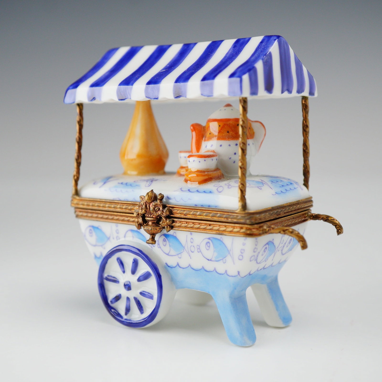 Parry Vieille Limoges Hand Painted Porcelain Market Cart Treasure Box (1 of 3)