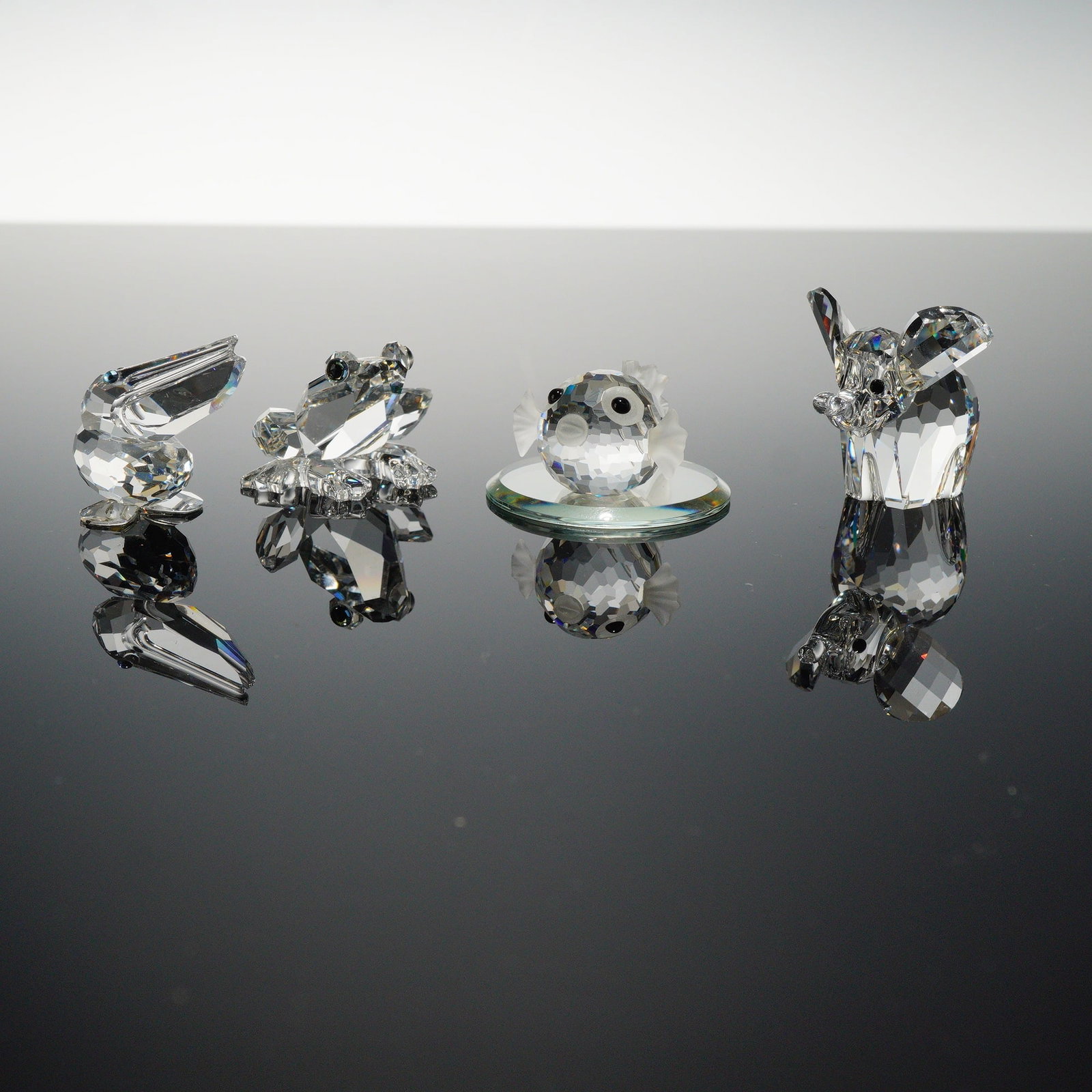 4pc Swarovski Silver Crystal Animal Figures Including Elephant, Pelican, Fish, and Frog (1 of 5)