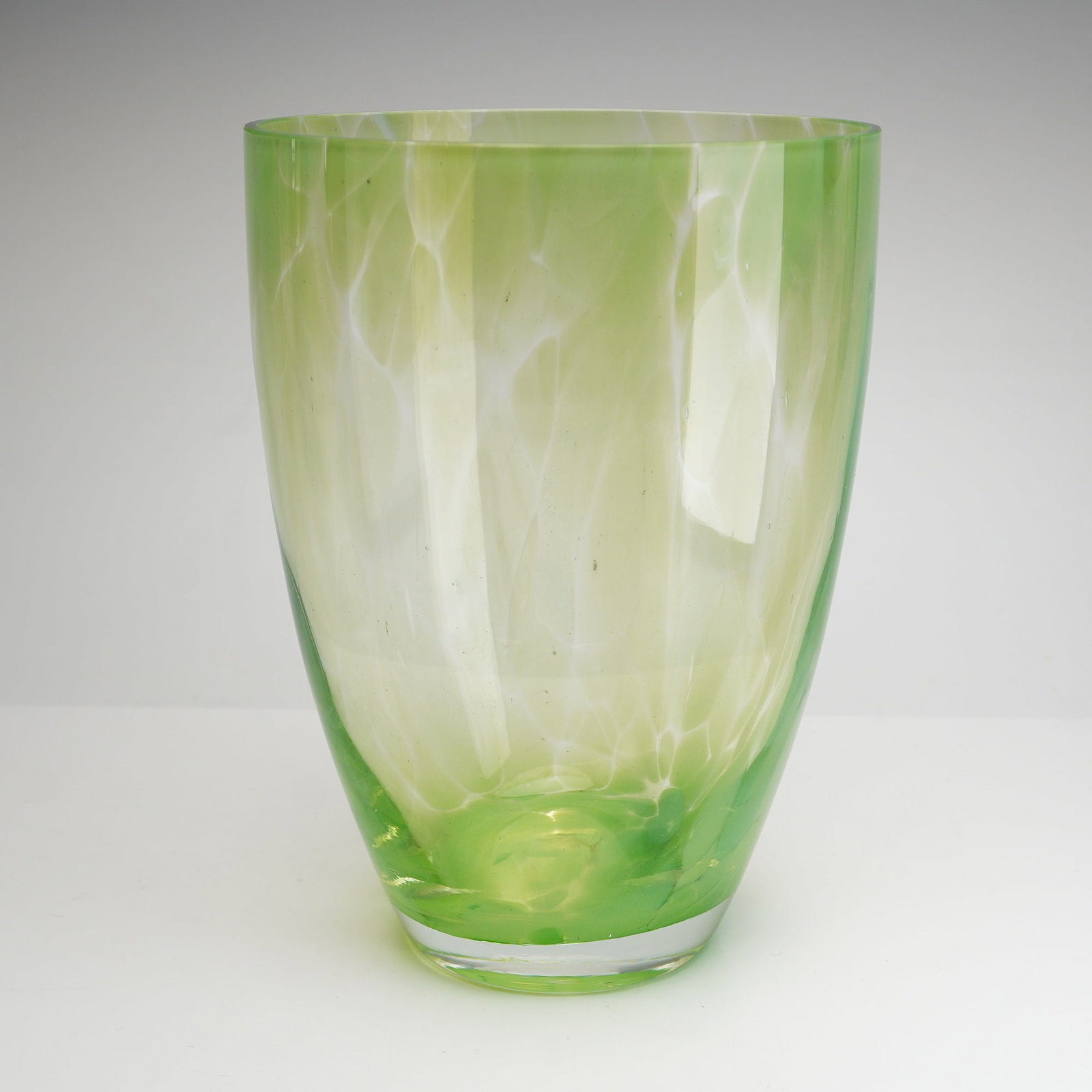 Italian Glass Flower Vase in Lime Green with Mottled White Decoration (1 of 3)