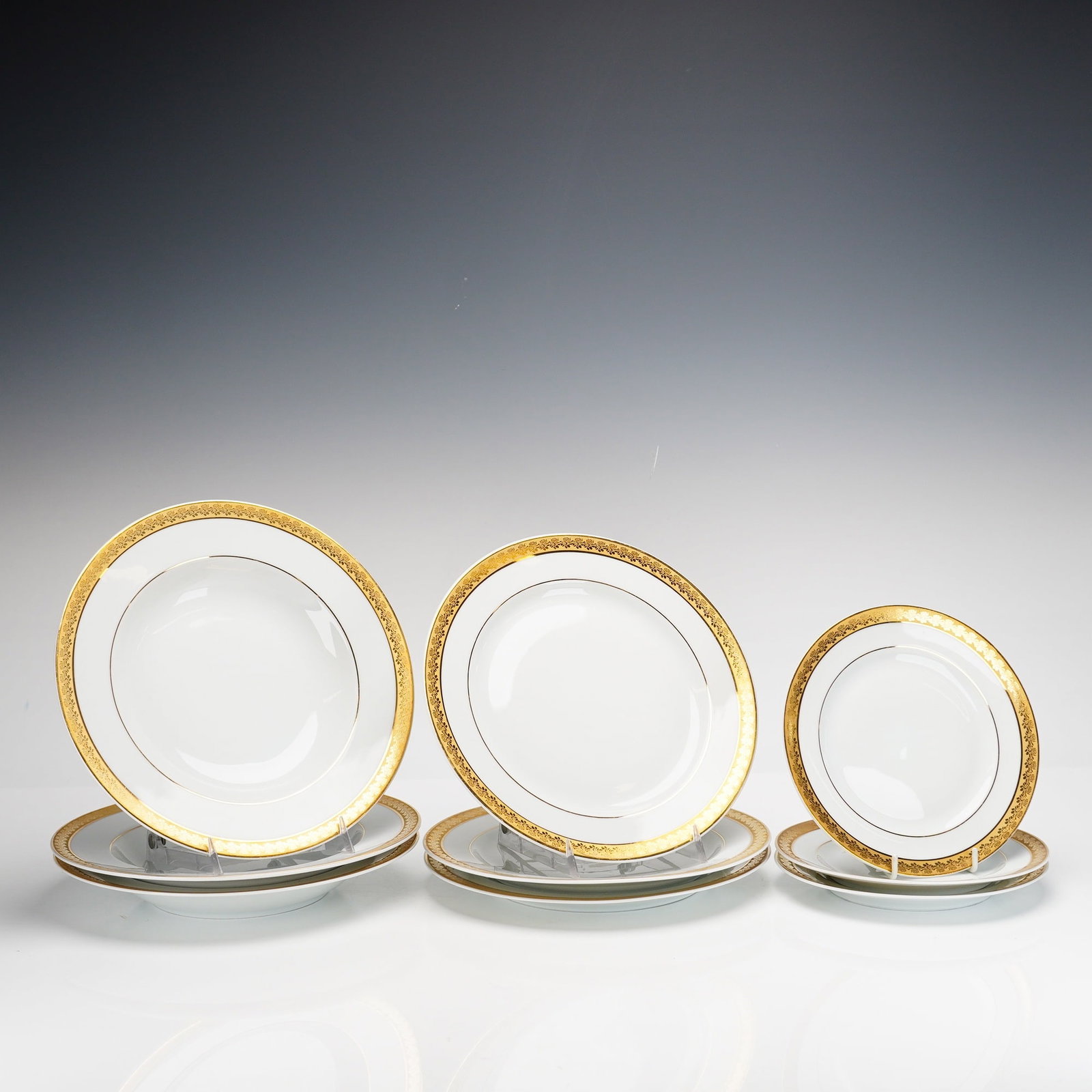 Set of Nine Bernardaud Limoges France Porcelain Plates and Bowls, Rhapsody Pattern (1 of 3)