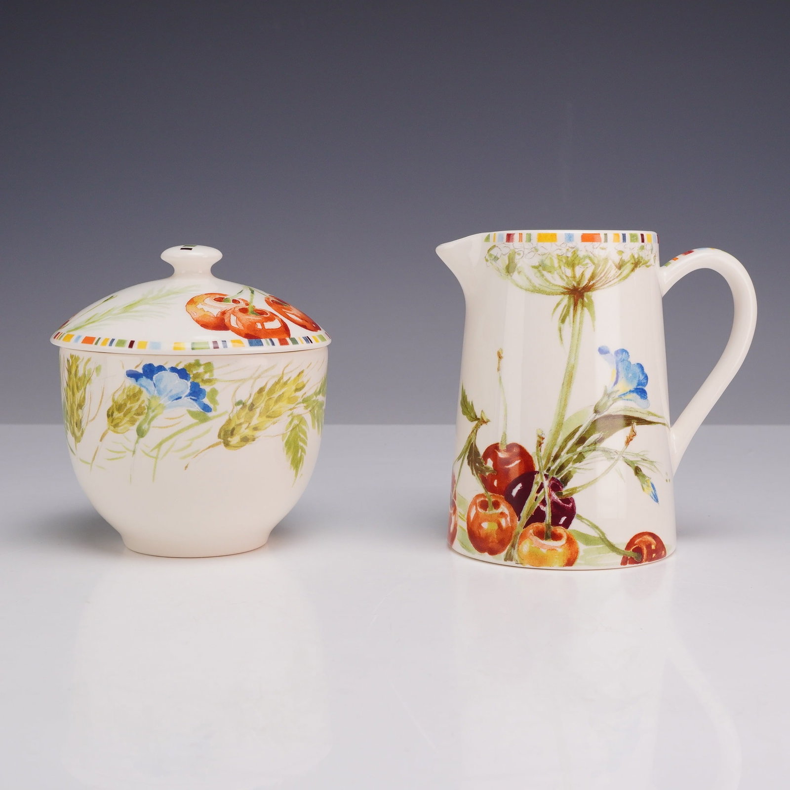 2pc Gien France Cherry Creamer and Covered Sugar Bowl (1 of 3)