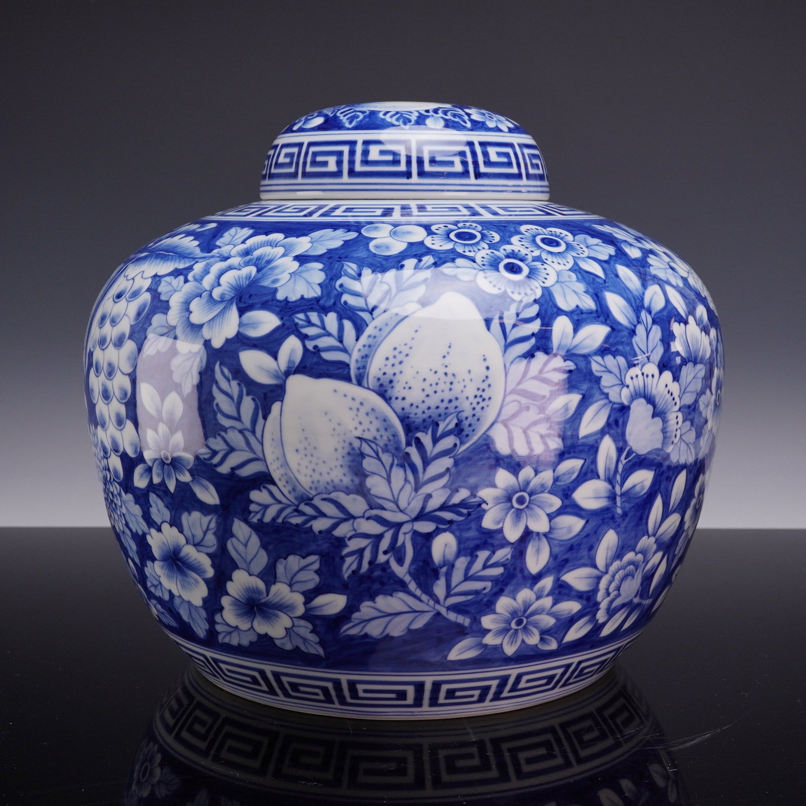 Blue and White Porcelain Lidded Ginger Jar (1 of 3)