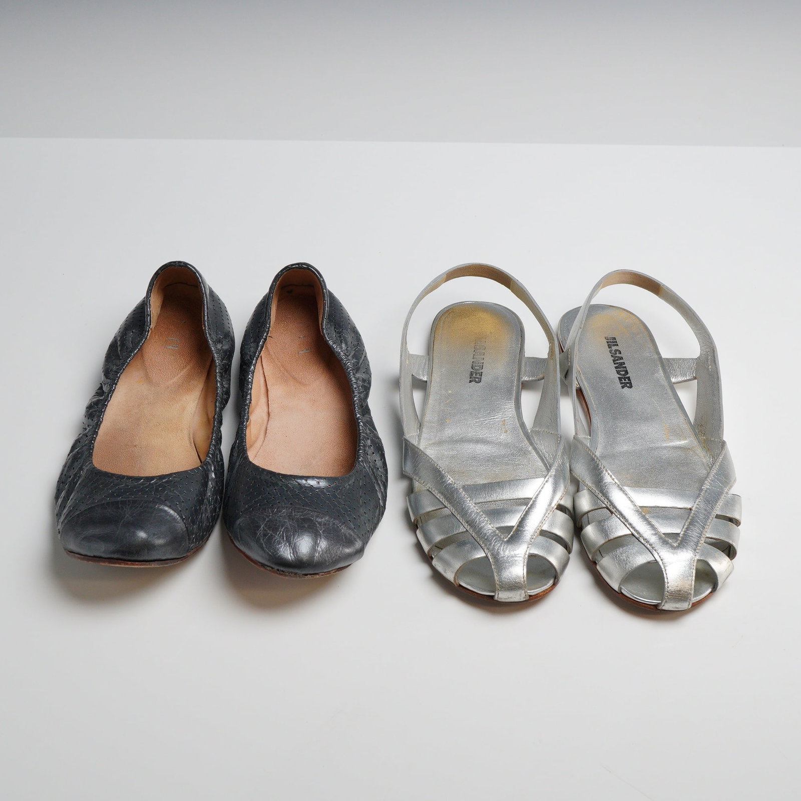 A Pair of Jil Sander and Block Silver and Gray Designer Shoes (1 of 3)