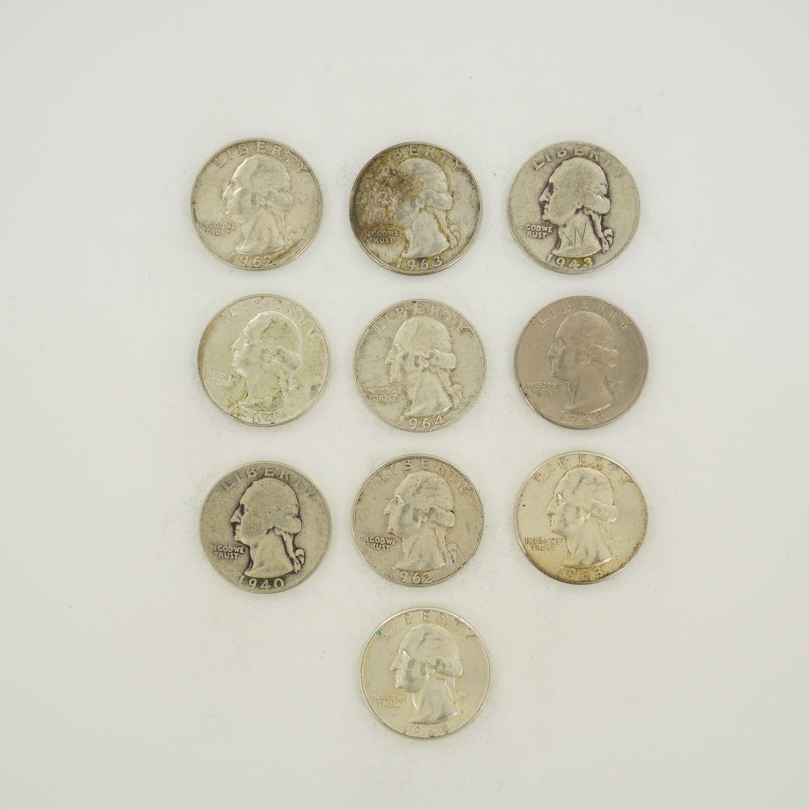 10pc Collection of US 90% Silver Washington Quarters, 1940-1964 (1 of 2)