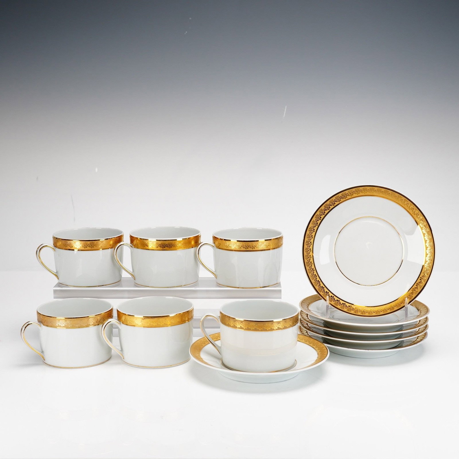 12pc Bernardaud Limoges France 6 Sets Cups and Saucers, Rhapsody Pattern (1 of 3)