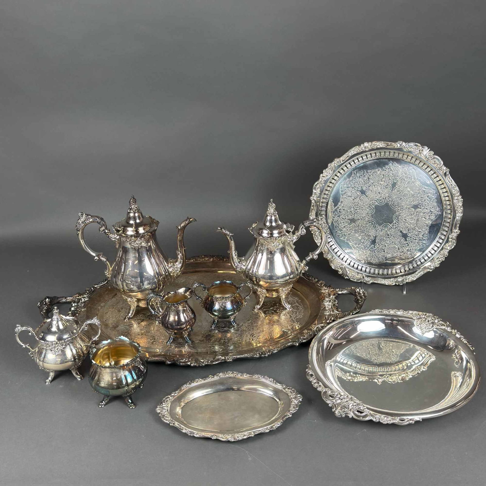 10pc Wallace Silver-Plated Cafe Ware Set and Trays, Baroque (1 of 4)