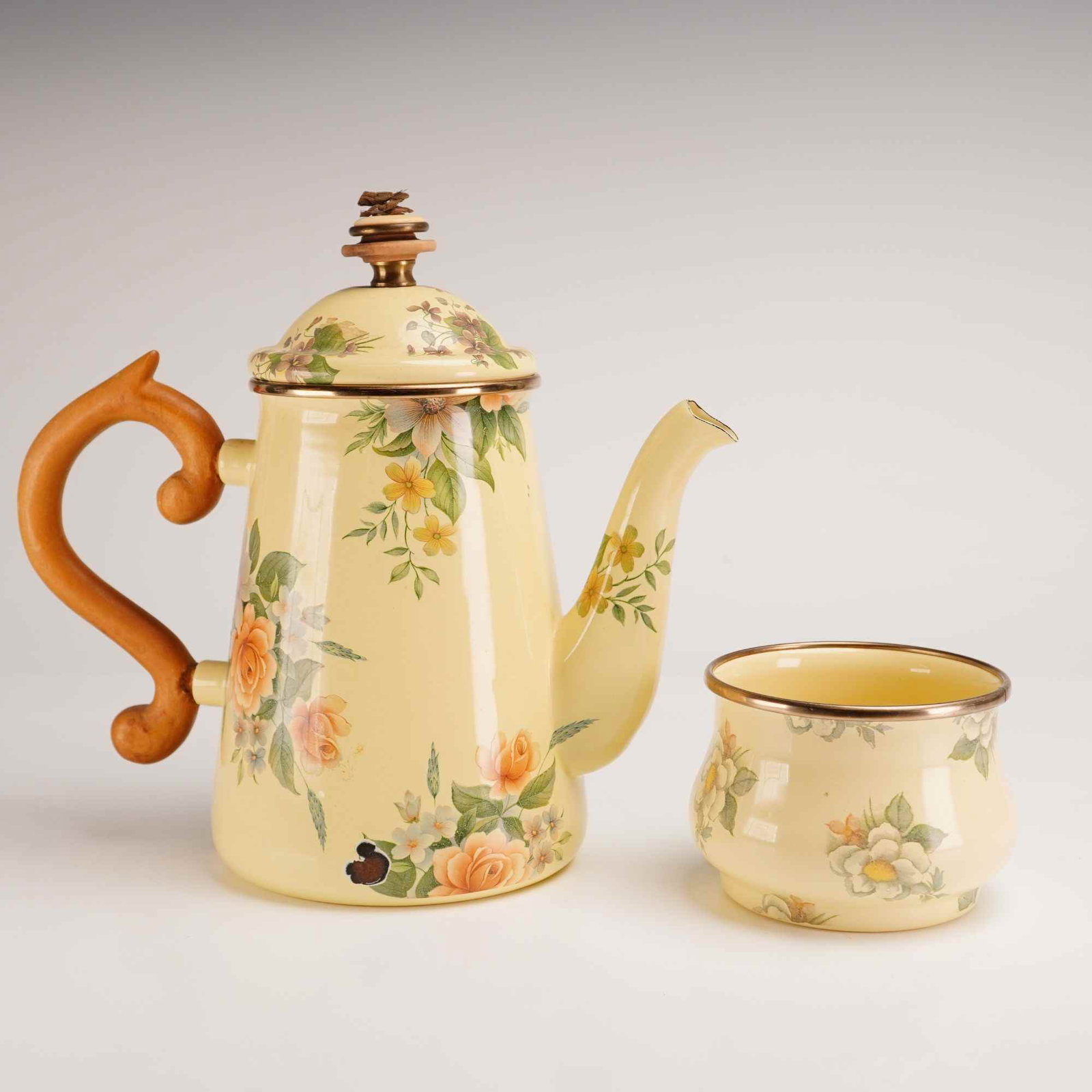 2pc Victoria and Richard Mackenzie-Childs Enamelware Sugar Bowl and Lidded Coffee Pot (1 of 3)