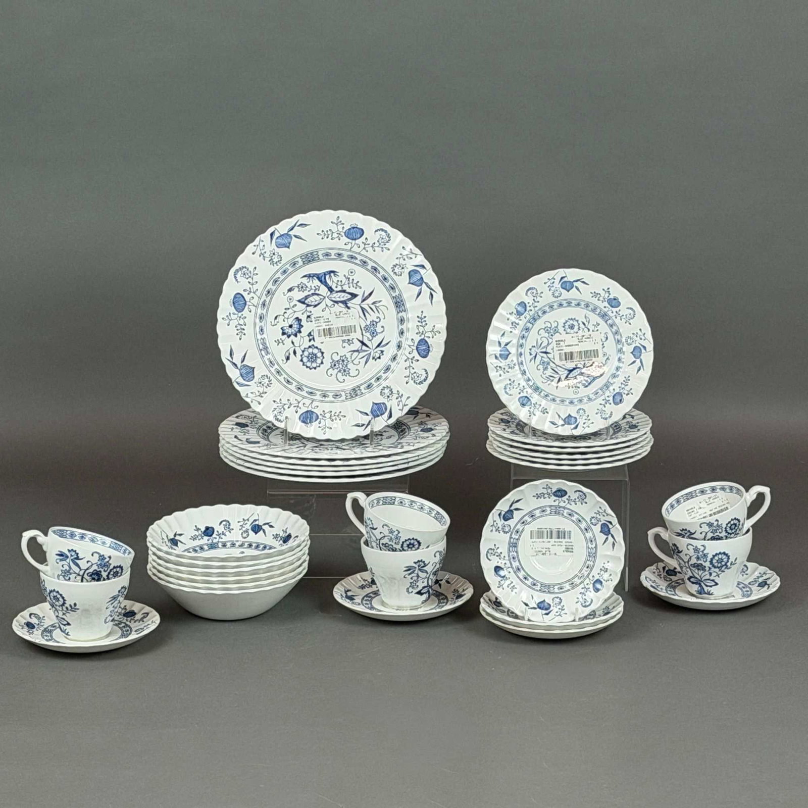 30pc J. & G. Meakin Blue Nordic Ironstone China, Service for 6: This 30-piece china set is a service for six in the Blue Nordic pattern by J. & G. Meakin of Hanley, Staffordshire, England. The set is crafted from ironstone and features a blue and white underglaze 