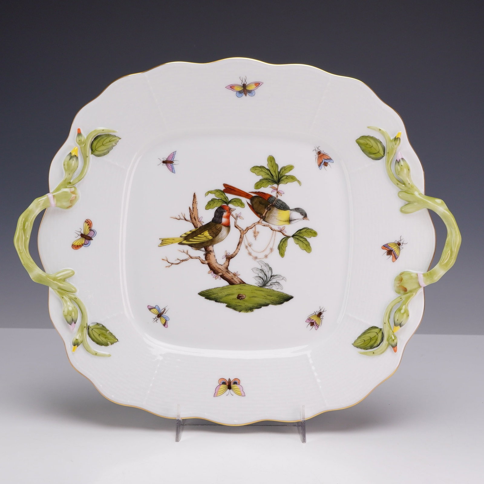 Herend Porcelain Handled Square Cake Plate (1 of 3)