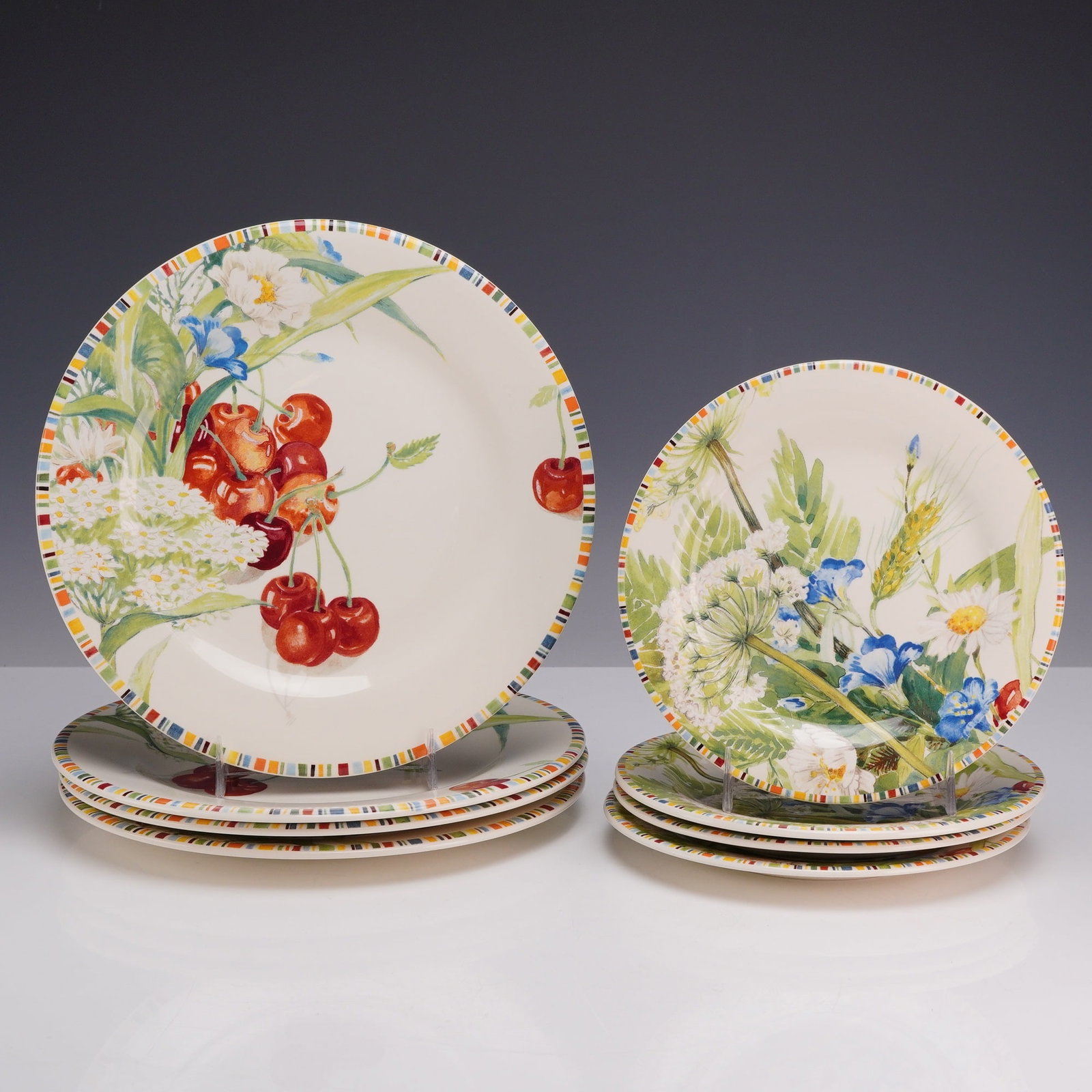 8pc Gien France Earthenware Plates, Cherry Pattern (1 of 3)