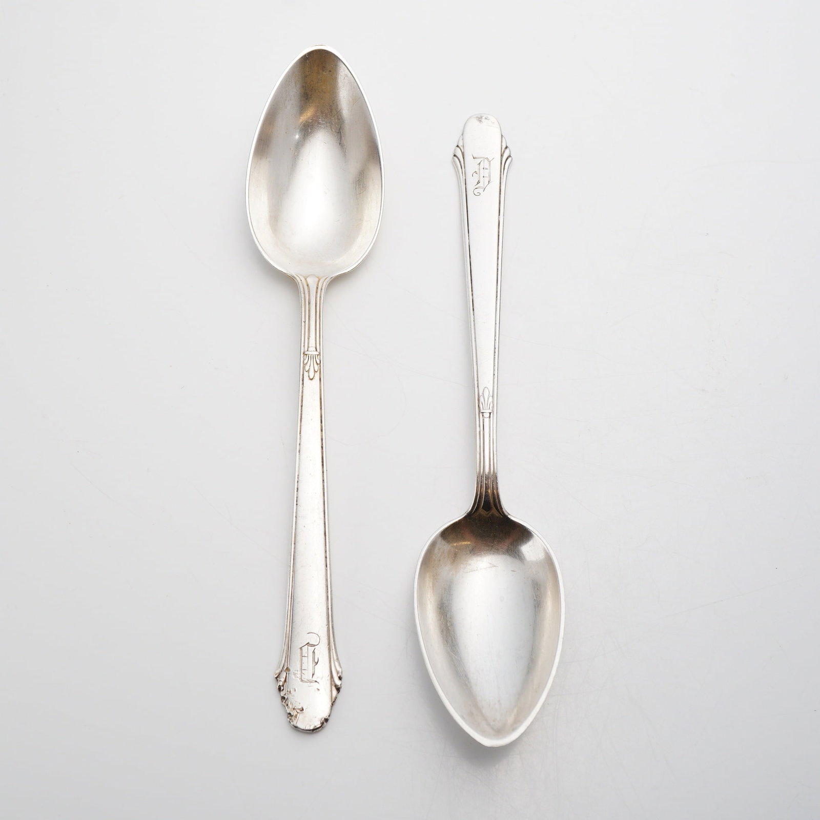Pair of Gorham Sterling Silver Spoons, Hunt Club Pattern: A pair of sterling silver spoons manufactured by the Gorham Manufacturing Company of Providence, Rhode Island. The spoons are in the Hunt Club pattern, designed by William C. Codman and patented in 19