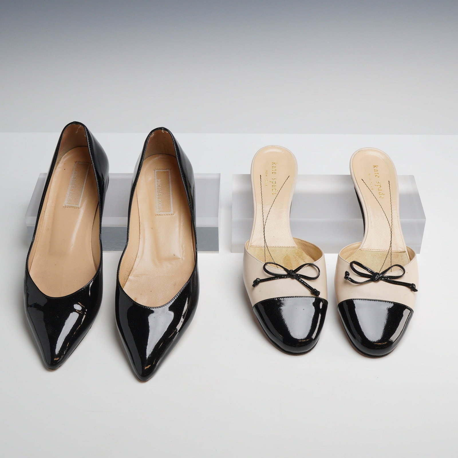 Two Pairs of Designer Shoes: Michael Kors Pointed-Toe Flats and Kate Spade Bowdie Mules, Black and (1 of 4)