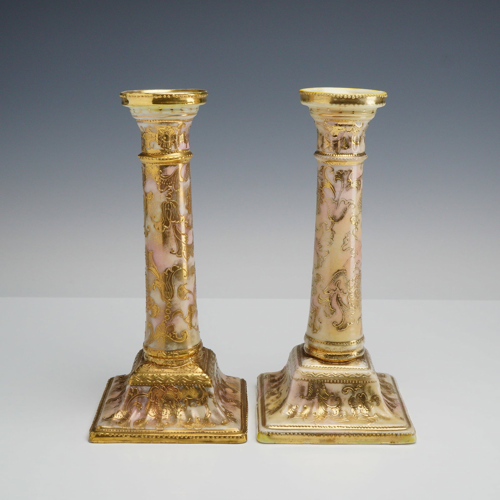 Pair of Nippon Hand-Painted Moriage Porcelain Candlestick Holders (1 of 3)