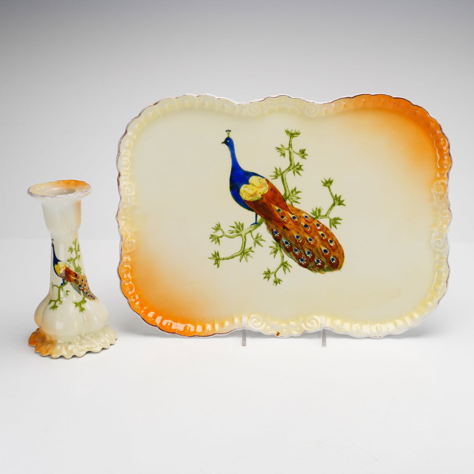 2pc Victoria Porcelain Factory Peacock Pattern Porcelain (1 of 4)