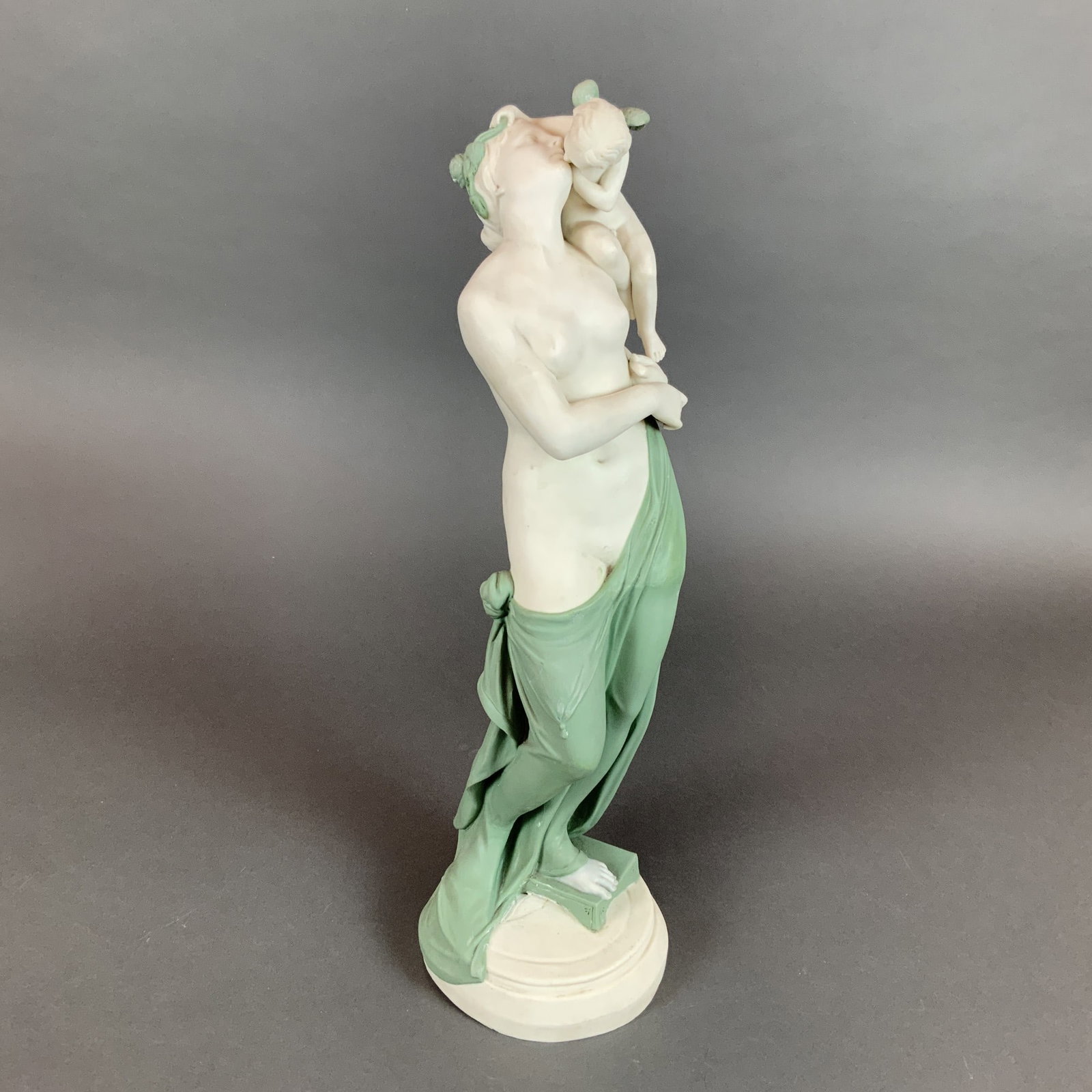 Wedgwood Sage Green and White Jasperware Figure of Eros and Euphrosyne (1 of 4)