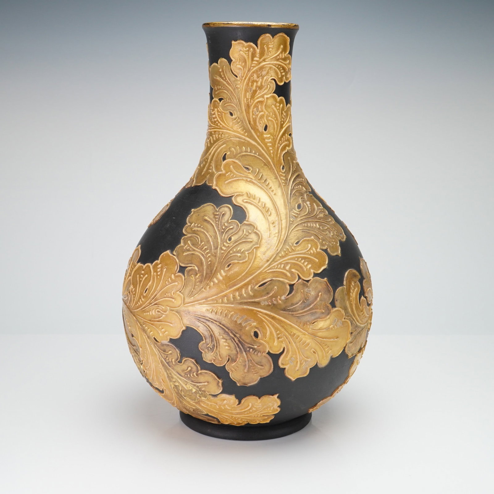 Wedgwood Auro Basalt Foliate Gilded Relief Vase (1 of 4)